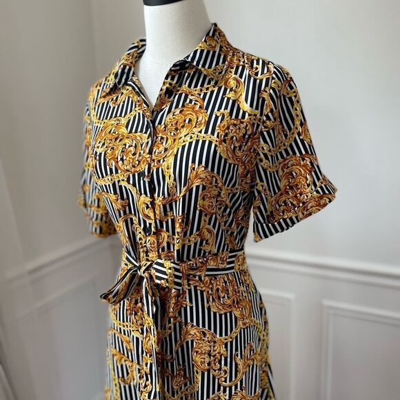 Walter Baker Button Front Shirt Dress Stripe Chain Filagree 6 - Picture 7 of 7